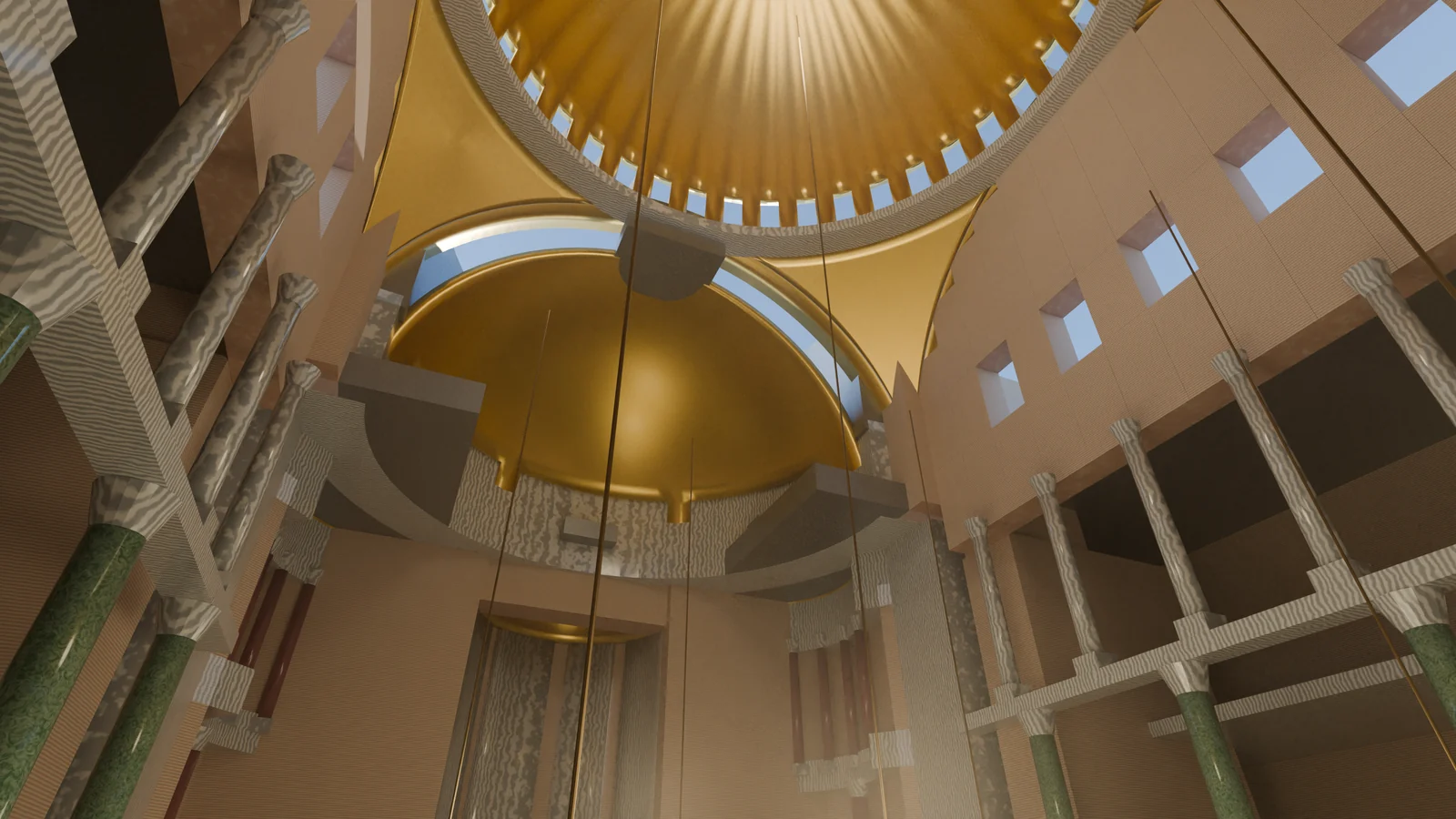 Ayasofya v3 iç naos diyagonal 4K Cycles render karesi