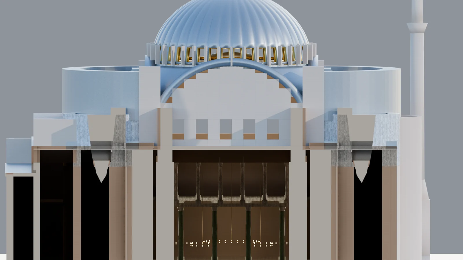 Ayasofya v3 mimari boyuna kesit perspektifi 4K Cycles render karesi